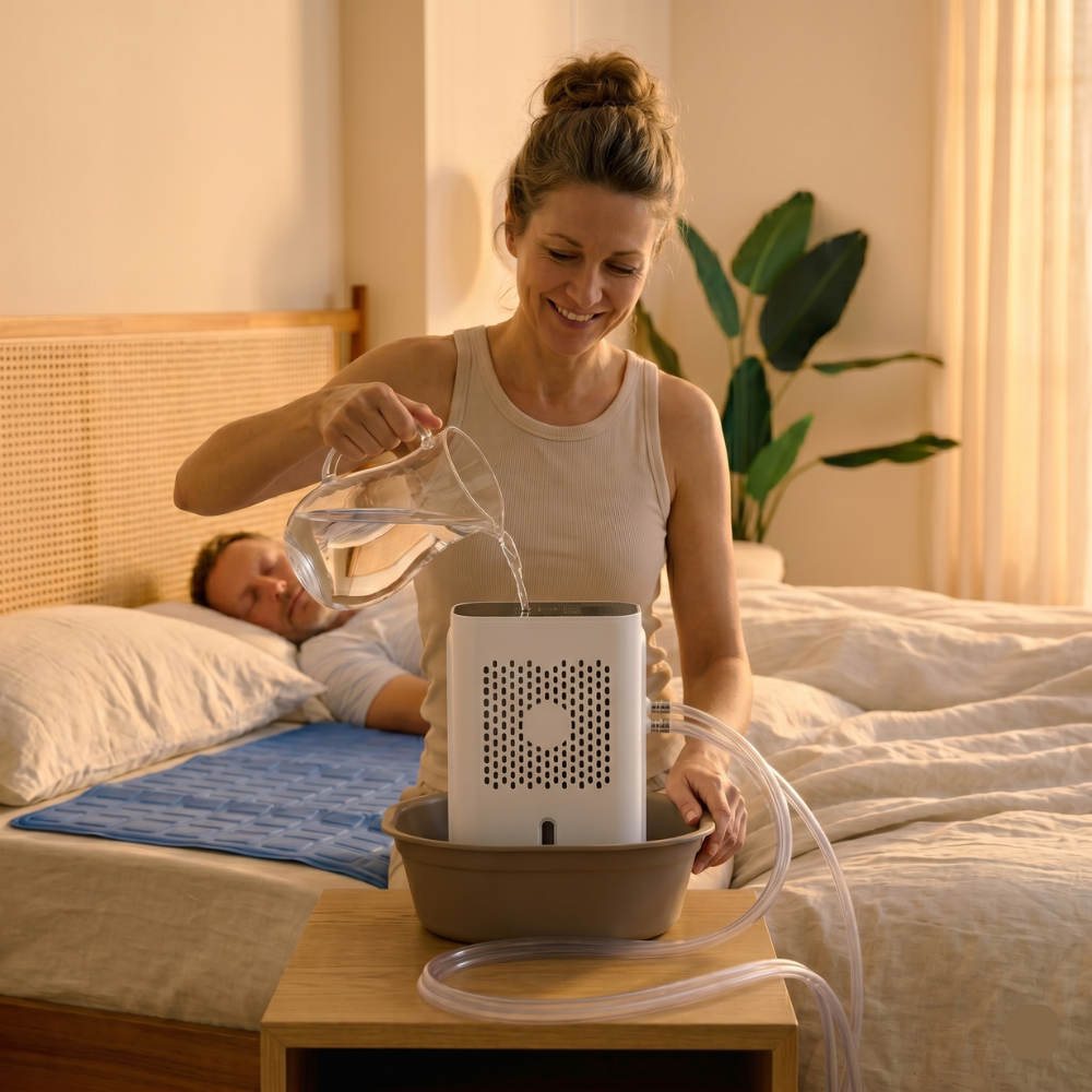 Remplissage du bac d'eau de la station PureSleep